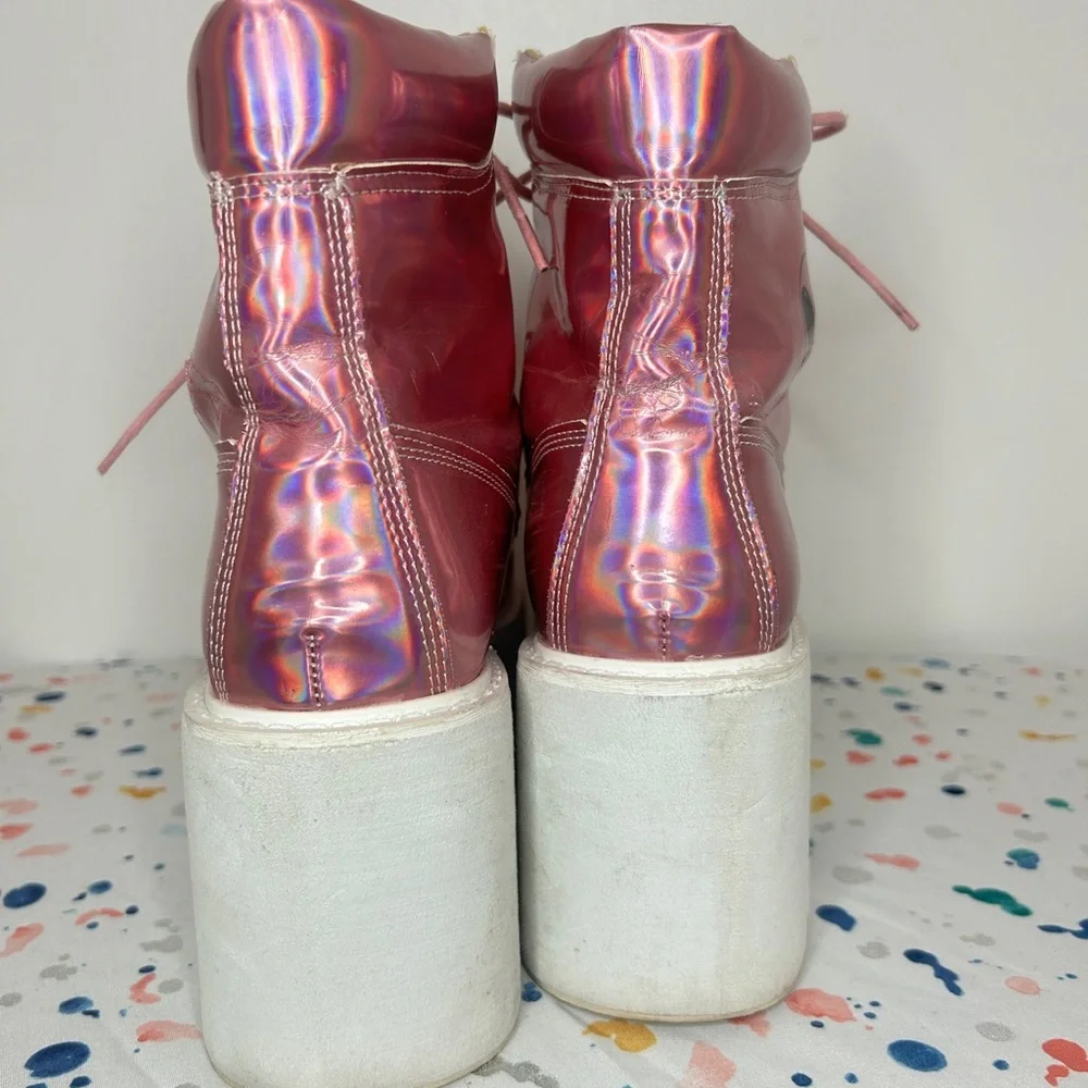 Kokopie Pink Alien Hologram Platform boots, rave, pastel goth, edm, festival